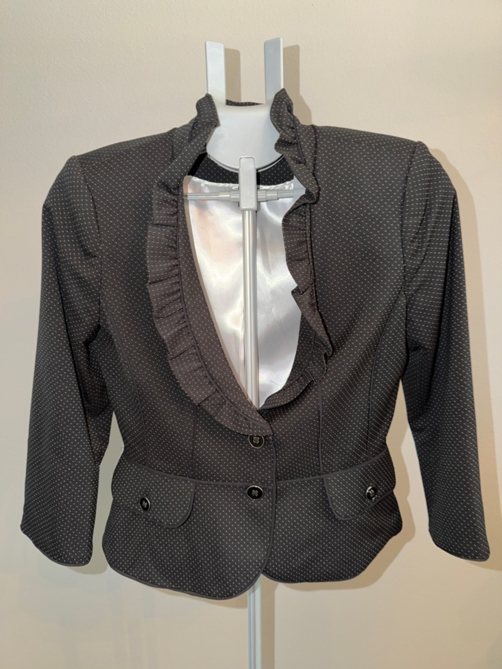 White House Black Market Ruffle-Trim Polka Dot Blazer